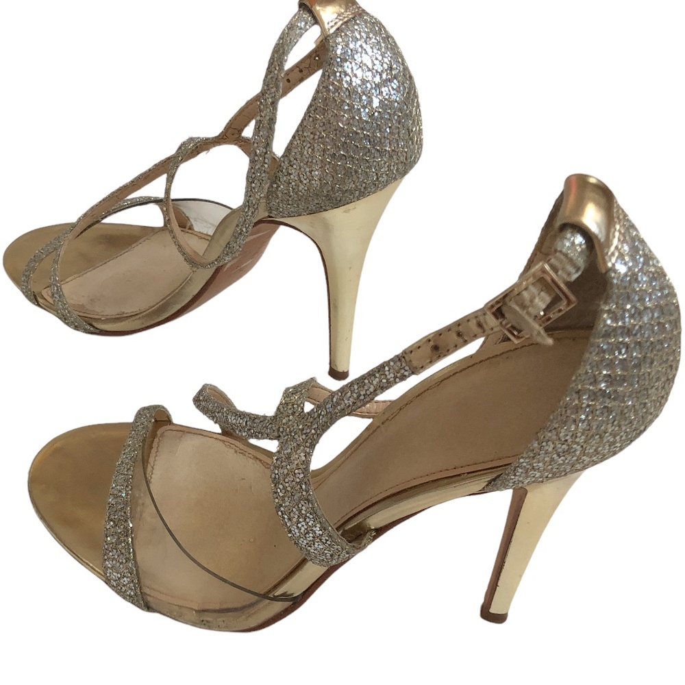 Ivanka Trump Silver Glitter Strappy Heels Sandals